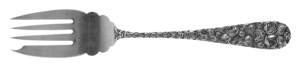 Baltimore Rose (Sterling, 1905, Plain) Medium Solid Cold Meat Serving Fork by Schofield-1