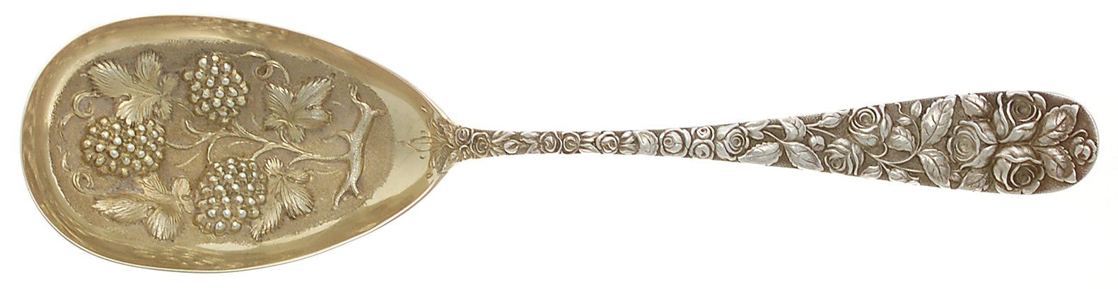 Baltimore Rose (Sterling, 1905, Plain) Fruit Serving Spoon with Chased Bowl by Schofield-1