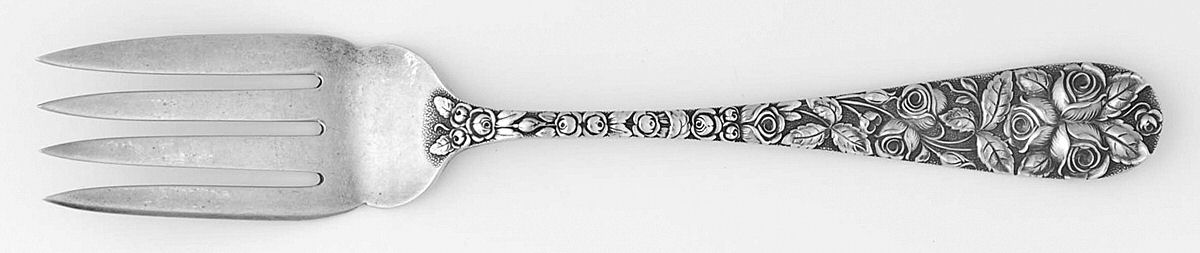 Baltimore Rose (Sterling, 1905, Plain) Small Solid Cold Meat Serving Fork by Schofield-1