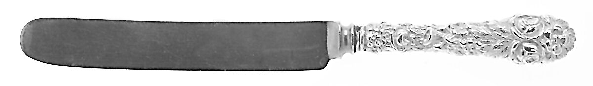 Hand Chased Rose (Sterling, 1906) Old French Hollow Knife with Bolster by Schofield-1