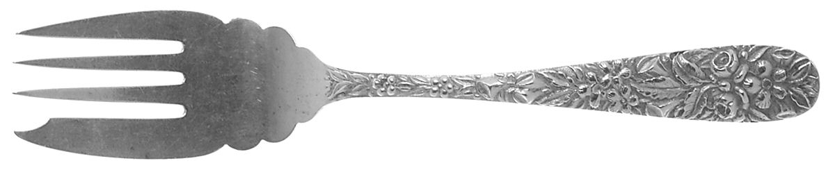 Hand Chased Rose (Sterling, 1906) Small Solid Cold Meat Serving Fork by Schofield-1