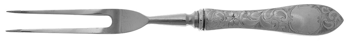 Lorraine (Sterling, 1896, Oval) Large Stainless-Prong Roast Carving Fork by Schofield-1