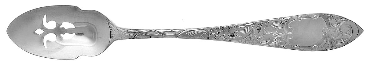 Lorraine (Sterling, 1896, Oval) Short Handled Olive Spoon with Pierced Bowl by Schofield-1