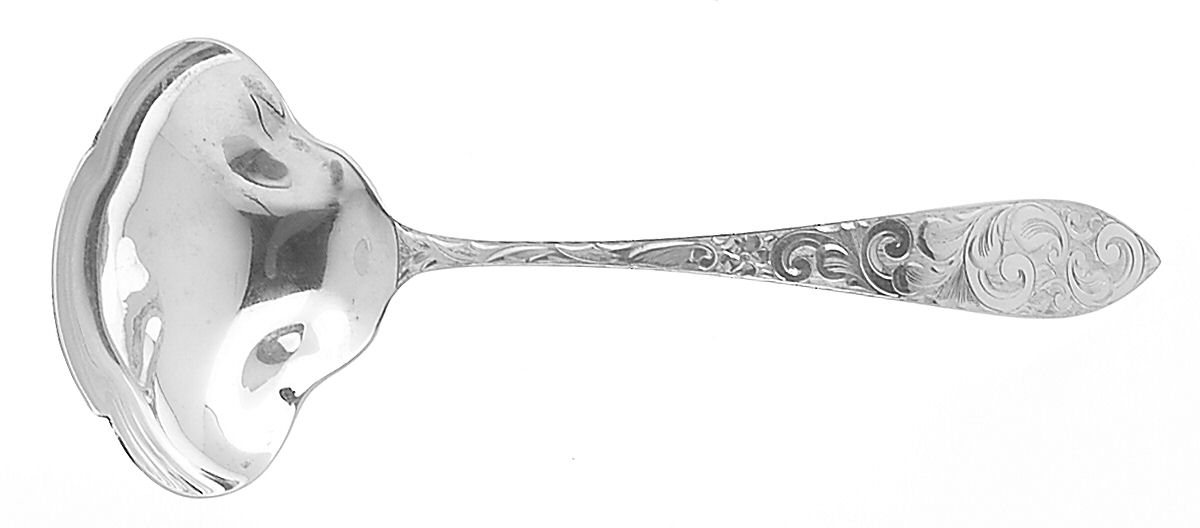 Lorraine (Sterling, 1935, All Over Engraved) Solid Gravy Ladle by Schofield-1
