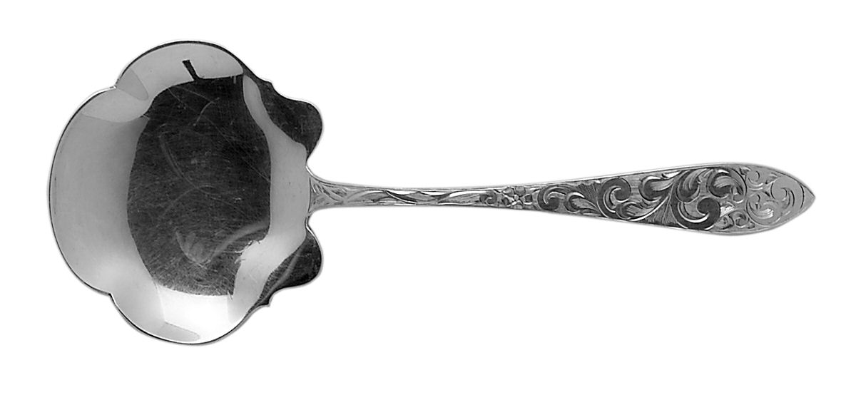 Lorraine (Sterling, 1935, All Over Engraved) Solid Bon Bon Spoon by Schofield-1