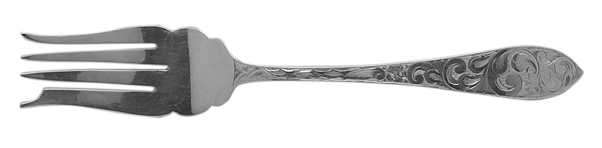 Lorraine (Sterling, 1935, All Over Engraved) Medium Solid Cold Meat Serving Fork by Schofield-1