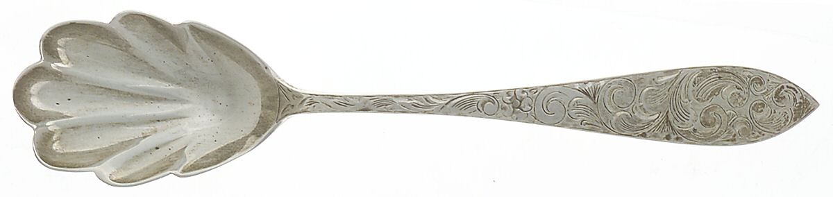 Lorraine (Sterling, 1935, All Over Engraved) Sugar Shell Spoon by Schofield-1