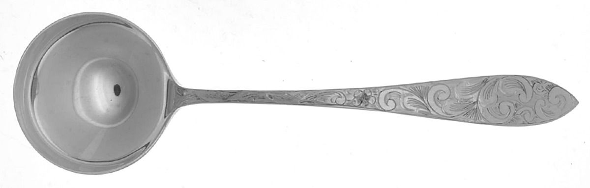 Lorraine (Sterling, 1935, All Over Engraved) Round Bowl Soup Spoon (Cream Soup) by Schofield-1