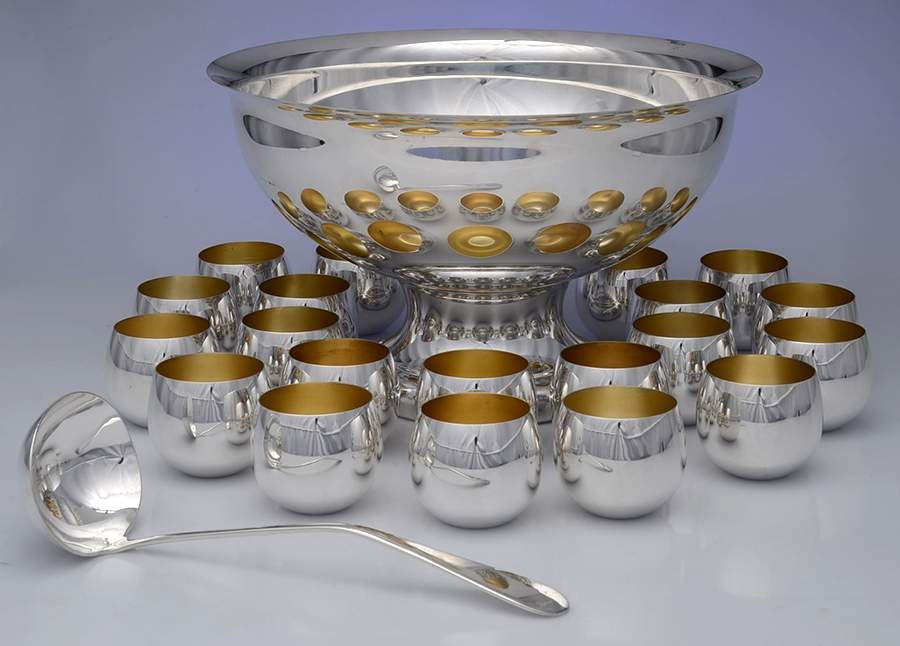 Silverplate Hollowware (22 Piece) Punch Set-Bowl,Ladle & 22 Cups by Sheridan Silver Co-1