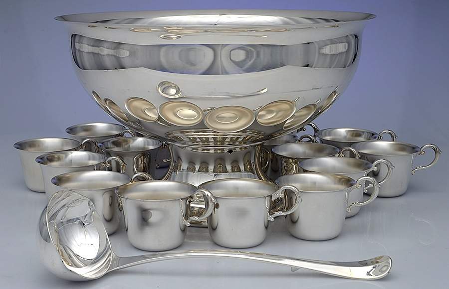 Silverplate Hollowware Punch Set (Bowl, Ladle and 12 Cups) by Sheridan Silver Co-1
