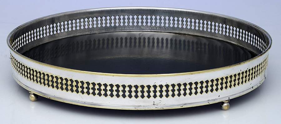 Silverplate Hollowware 12" Gallery Tray with Black Lucite Center by Sheridan Silver Co-1