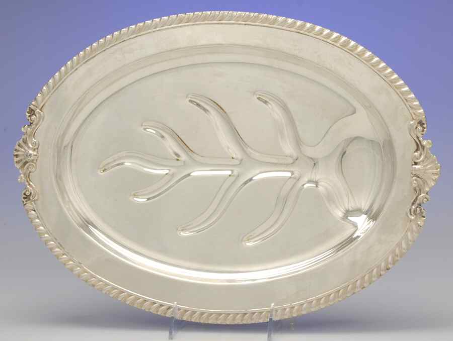 Silverplate Hollowware Meat Platter with Well Tree by Sheridan Silver Co-1