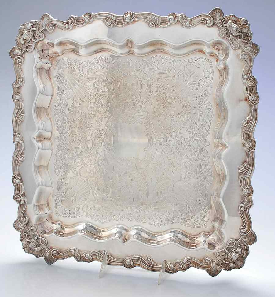 Silverplate Hollowware Square Footed Silverplate Tray by Sheridan Silver Co-1