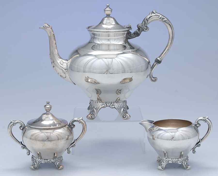 Silverplate Hollowware 3 Piece Tea Set (PTP, PCR, PSU) by Sheridan Silver Co-1