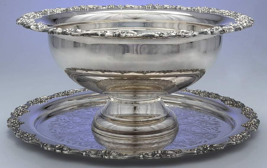 Vintage (Silverplate, Hollowware) Punch Bowl and Tray by Sheridan Silver Co-1