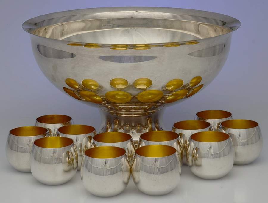 Silverplate Hollowware Punch Set (Bowl and 12 Cups) by Sheridan Silver Co-1