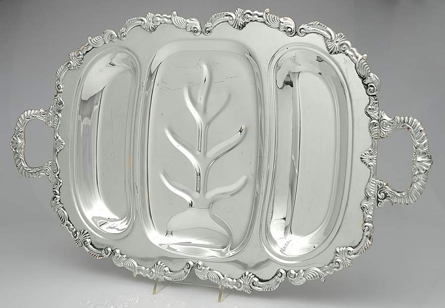 Silverplate Hollowware Meat Platter with Well Tree by Sheridan Silver Co-1