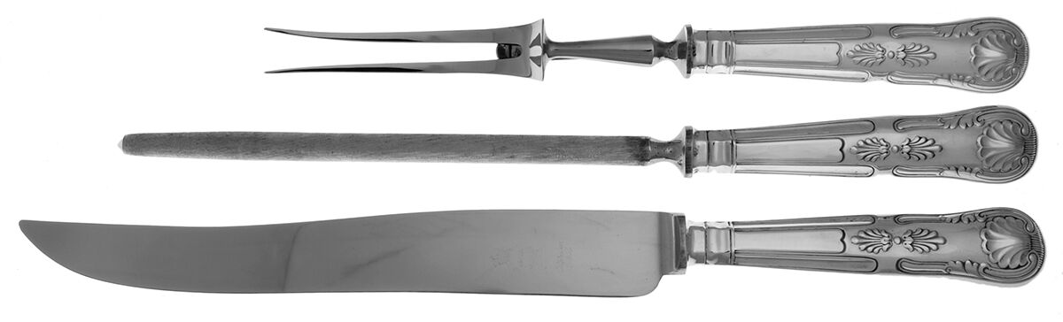Kings (Silverplate) Large 3-Piece Roast Carving Set w/ Stainless Blade by Sheffield Original-1