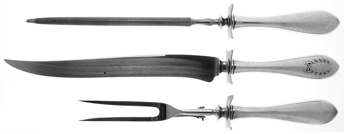 Napoleonic (Sterling, 1905) Large 3-Piece Roast Carving Set w/ Stainless Blade by Shreve Silver-1