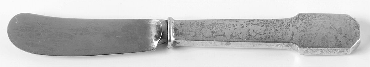 Norman Plain (Sterling, 1915) Butter Spreader Hollow Hdl-Paddle/Stainless Blade by Shreve Silver-1