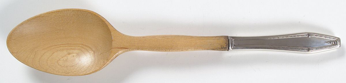 Formality (Sterling, 1942, No Monograms) Salad Serving Spoon with Wooden Bowl by State House-1