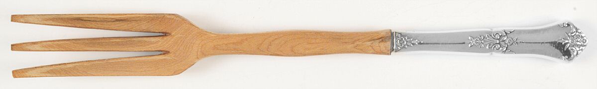 Stately (Sterling, 1948, No Monograms) Salad Serving Fork with Wooden Prongs by State House-1