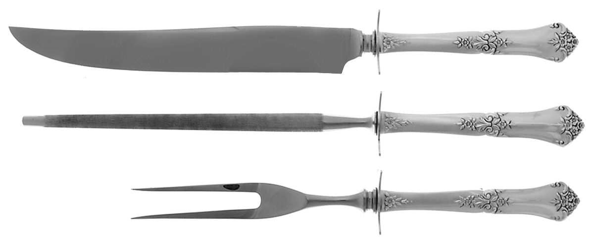 Stately (Sterling, 1948, No Monograms) Small Steak 3-Piece Carving Set w/Stainless Blade by State House-1