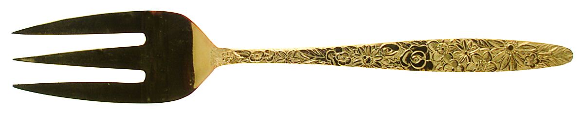 Golden Bouquet (Gold Electroplate) Medium Solid Cold Meat Serving Fork by Stanley Roberts-1