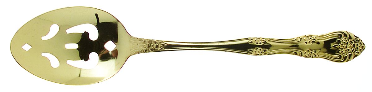 Golden Dream Rose (Gold Electroplate) Pierced Tablespoon (Serving Spoon) by Stanley Roberts-1