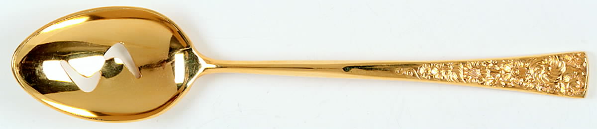 Golden Flower Garden (Gold Electroplate) Pierced Tablespoon (Serving Spoon) by Stanley Roberts-1