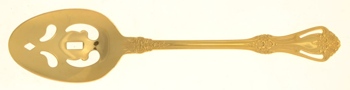 Gold Valentine (Gold Electroplate) Pierced Tablespoon (Serving Spoon) by Stanley Roberts-1