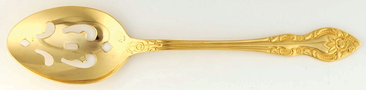 Lisette (Gold Electroplate) Pierced Tablespoon (Serving Spoon) by Stanley Roberts-1