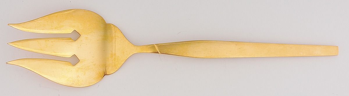 Nobility (Gold Electroplate) Large Solid Cold Meat Serving Fork by Stanley Roberts-1