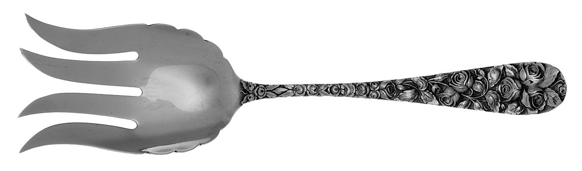 Baltimore Rose (Sterling, 1905, Decor) Large Solid Fish Serving Fork by Schofield-1