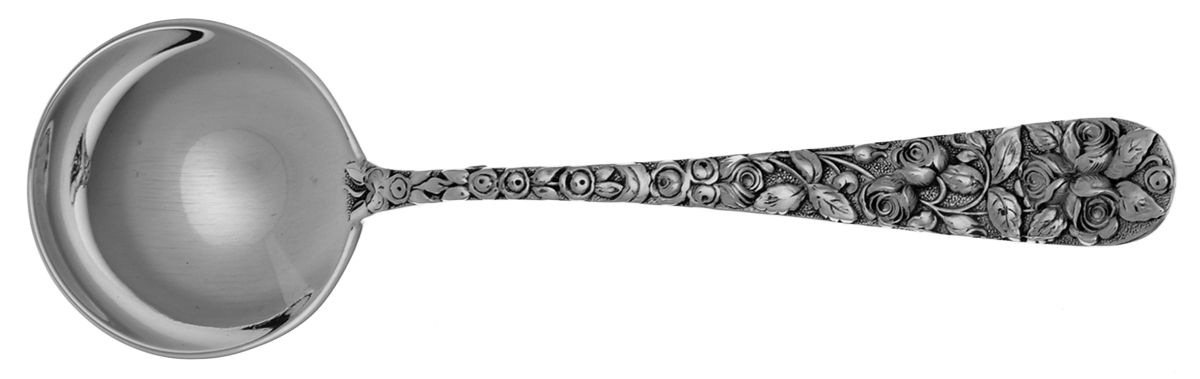 Baltimore Rose (Sterling, 1905, Decor) Round Bowl Soup Spoon (Bouillon) by Schofield-1