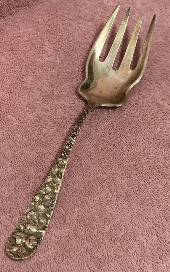 Baltimore Rose (Sterling, 1905, Decor) Solid Serving Fork by Schofield-1