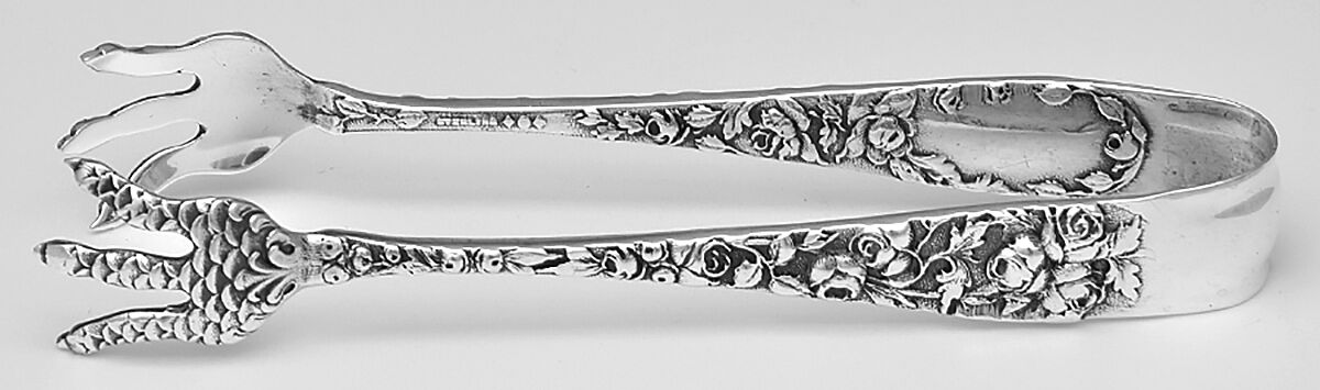 Baltimore Rose (Sterling, 1905, Decor) Large Sugar Tongs by Schofield-1