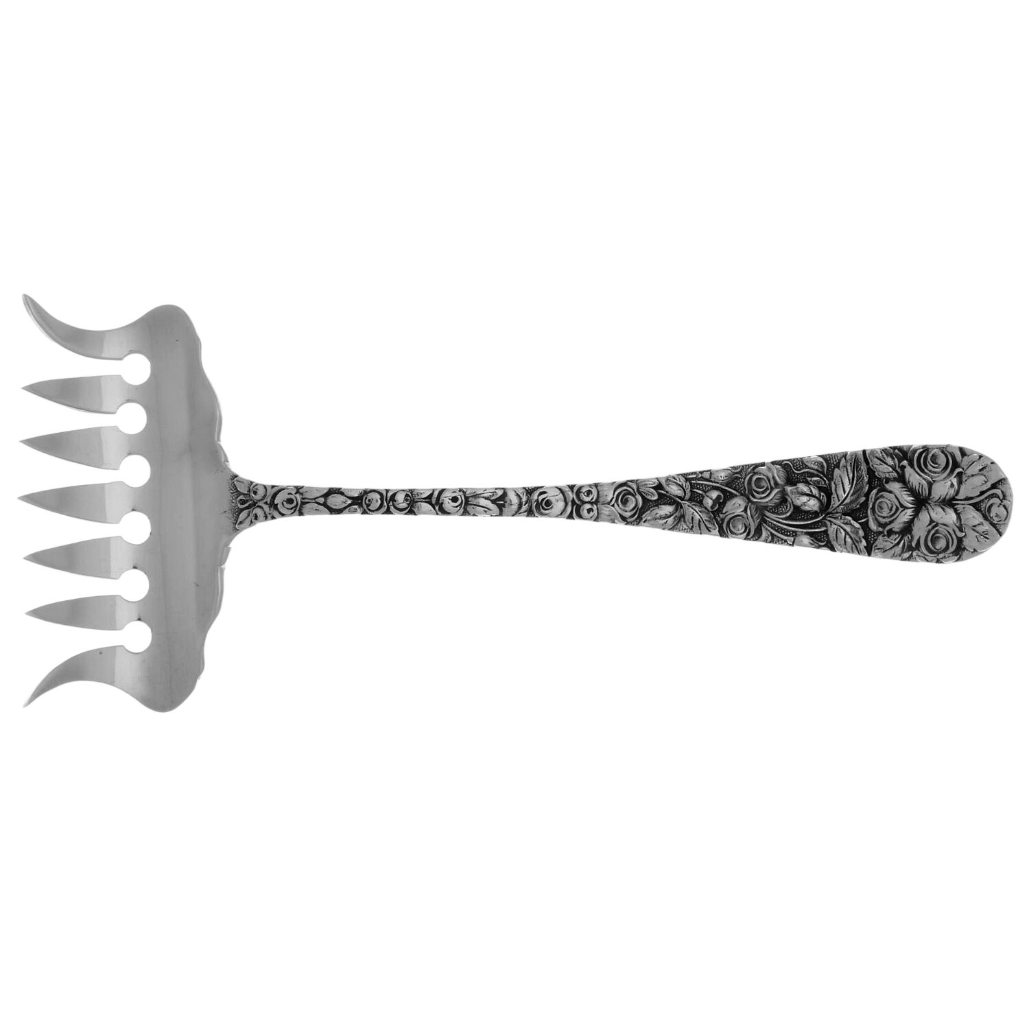 Baltimore Rose (Sterling, 1905, Decor) Large Solid Tined Sardine Serving Fork by Schofield-1