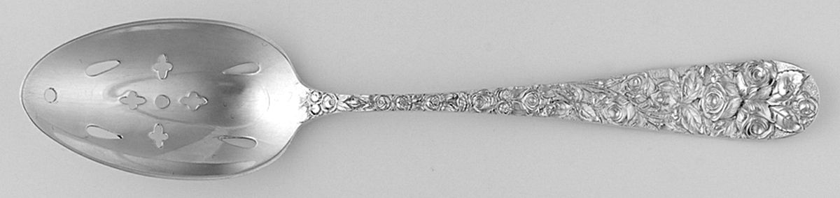 Baltimore Rose (Sterling, 1905, Decor) Pierced Tablespoon (Serving Spoon) by Schofield-1