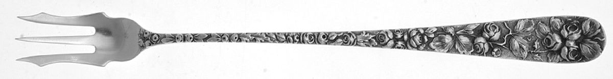 Baltimore Rose (Sterling, 1905, Decor) Long Handle Pickle/Olive Fork by Schofield-1