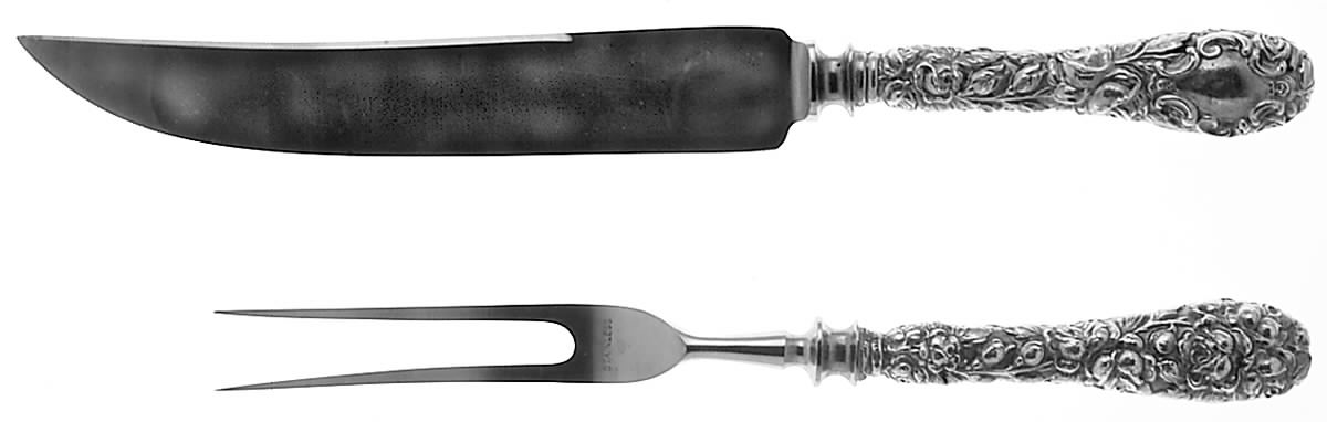 Baltimore Rose (Sterling, 1905, Decor) Small Stainless Blade 2-Piece Steak Carving Set by Schofield-1