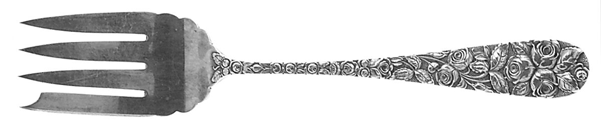 Baltimore Rose (Sterling, 1905, Decor) Medium Solid Cold Meat Serving Fork by Schofield-1