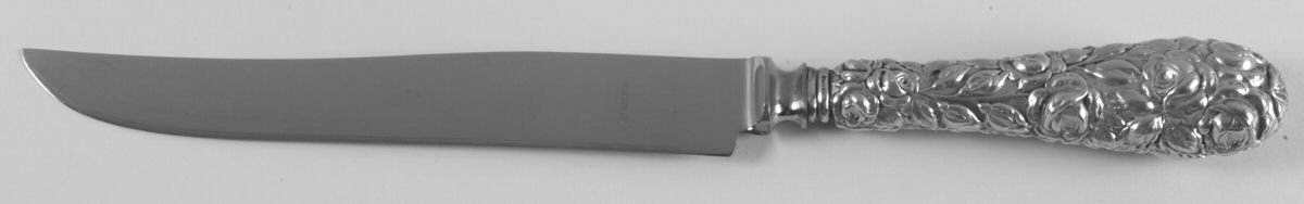 Baltimore Rose (Sterling, 1905, Decor) Large Stainless Blade Roast Carving Knife by Schofield-1