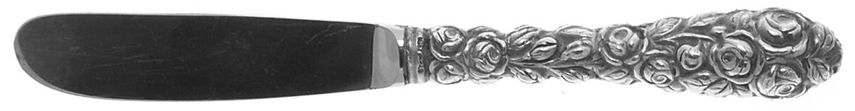 Baltimore Rose (Sterling, 1905, Decor) Butter Spreader Hollow Hdl-Paddle/Stainless Blade by Schofield-1