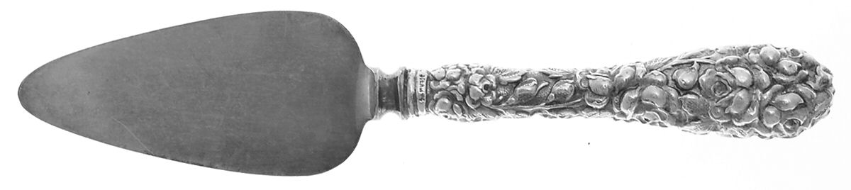 Baltimore Rose (Sterling, 1905, Decor) Cheese Server with Silverplate Blade by Schofield-1