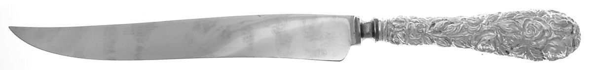 Baltimore Rose (Sterling, 1905, Decor) Large Stainless Blade Roast Carving Knife by Schofield-1