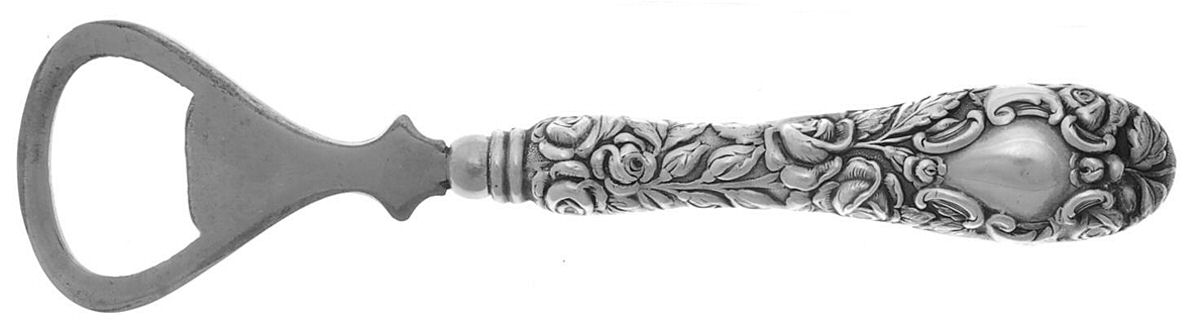 Baltimore Rose (Sterling, 1905, Decor) Bottle Opener with Silverplate Bowl by Schofield-1