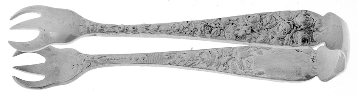 Baltimore Rose (Sterling, 1905, Decor) Bon Bon Tongs by Schofield-1