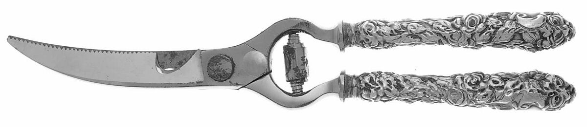 Baltimore Rose (Sterling, 1905, Decor) Poultry Shears with Stainless Blades by Schofield-1