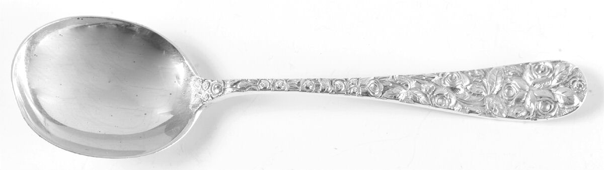 Baltimore Rose (Sterling, 1905, Decor) Round Bowl Soup Spoon (Gumbo) by Schofield-1